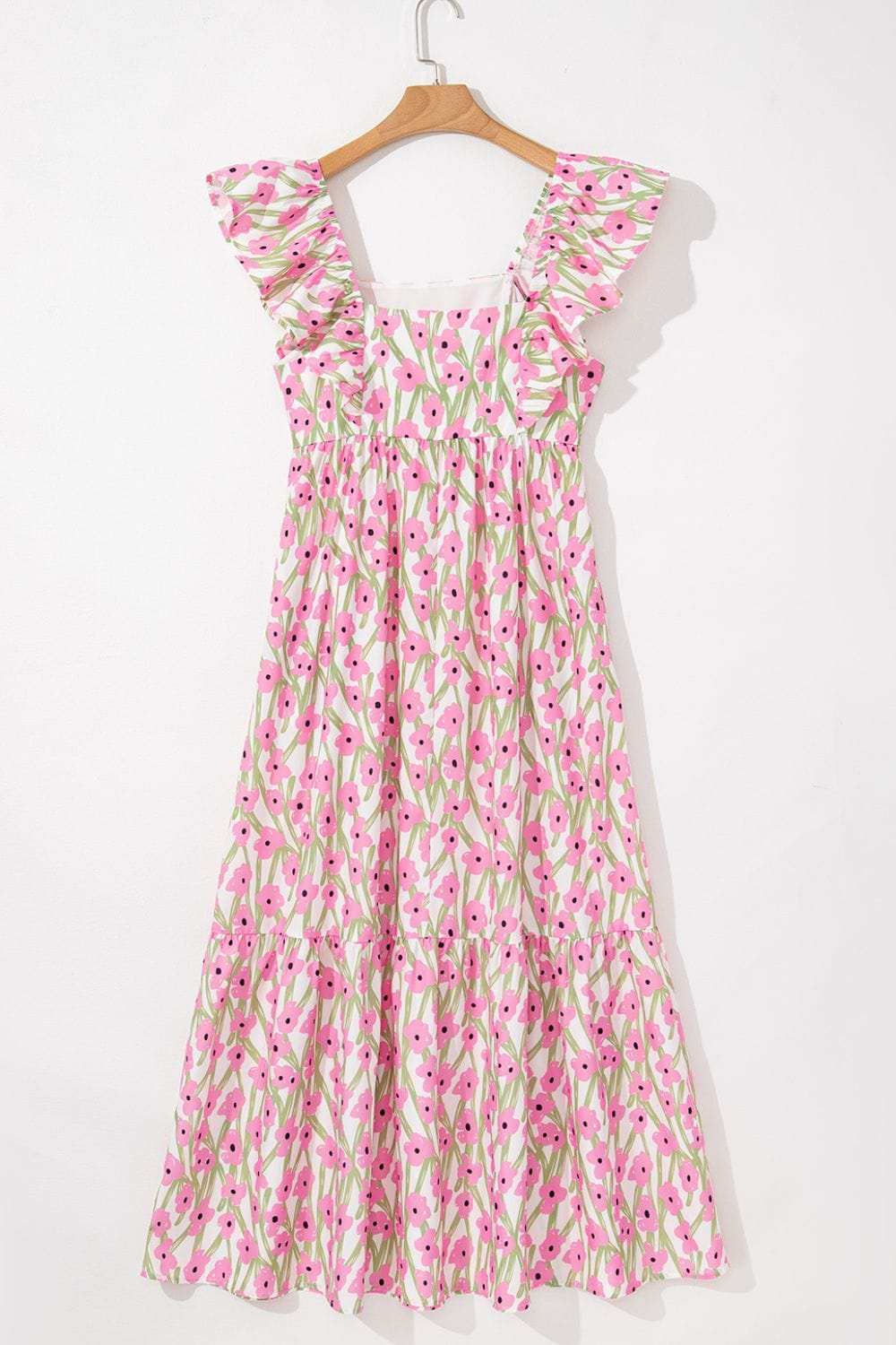 Floral Print Square Neck Ruffled Cap Sleeve Maxi Dress - Trendsi - Flyclothing LLC