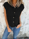 Full Size Button Down Cap Sleeve Linen Shirt Plus Size - Trendsi - Flyclothing LLC
