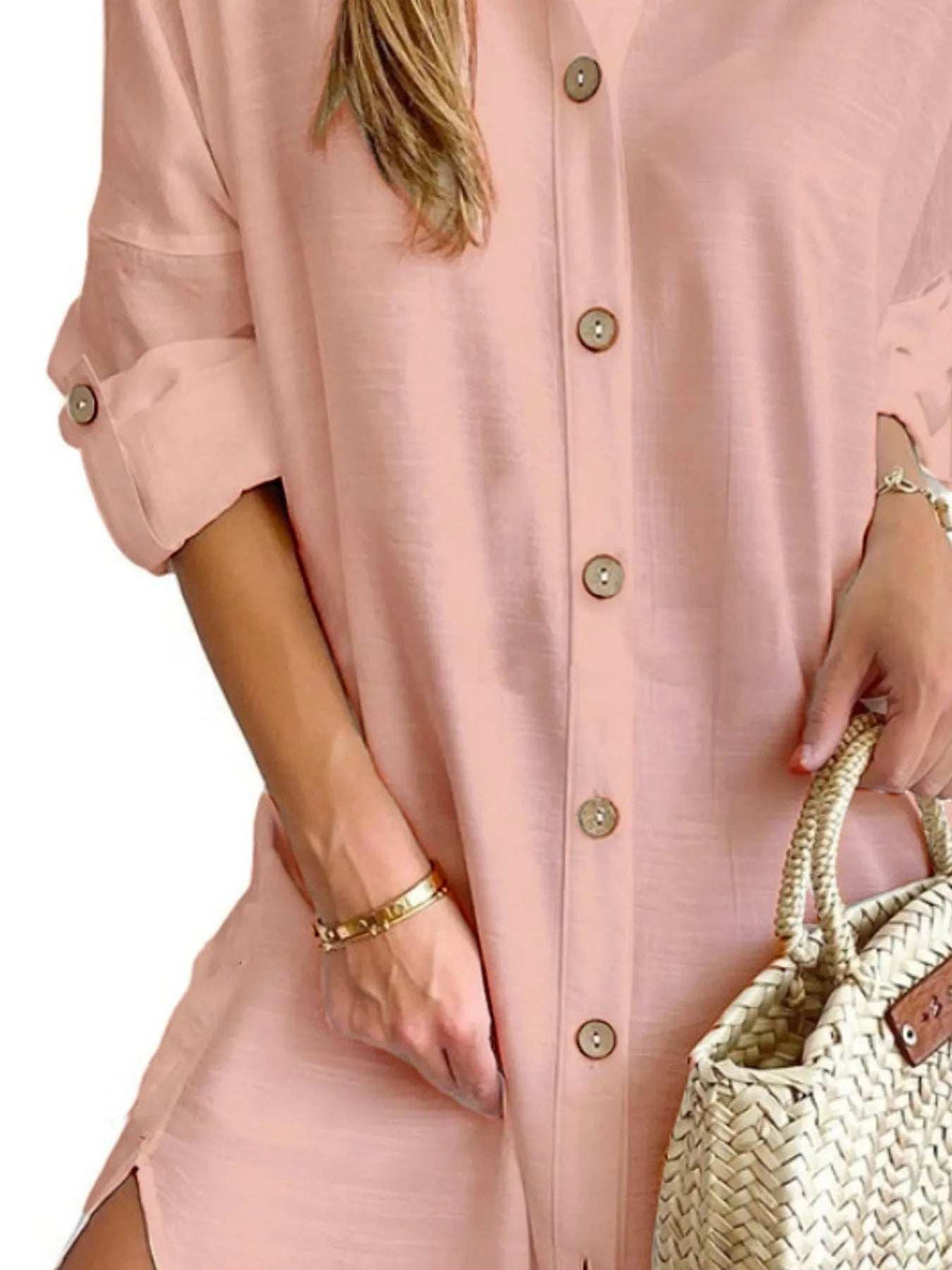 Button Down Long Sleeve Shirt Dress - Trendsi - Flyclothing LLC