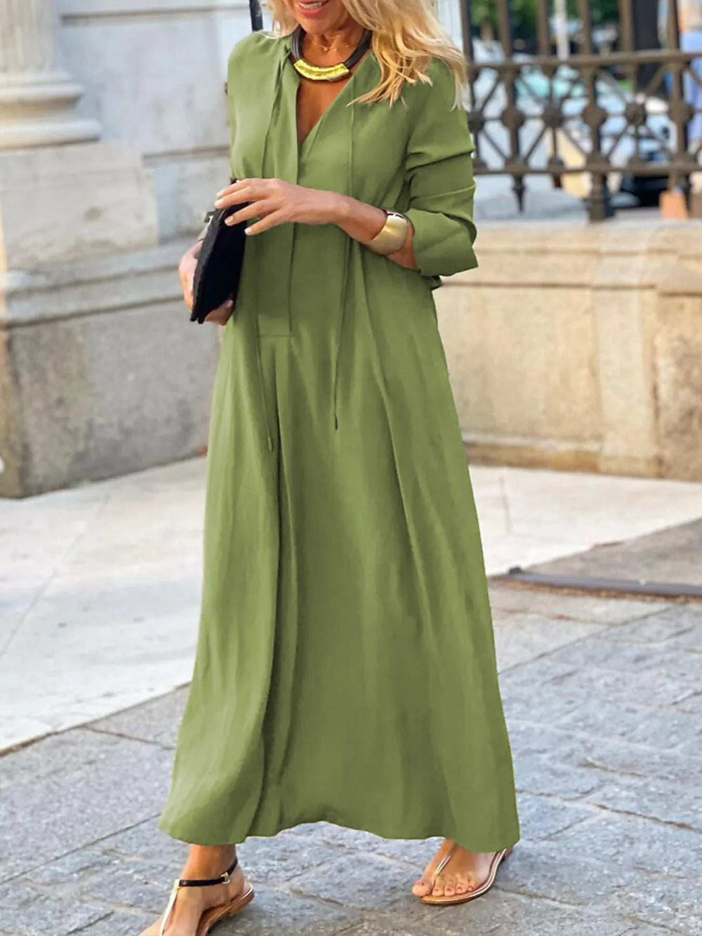 Full Size Solid Color Maxi Shirt Dress Plus Size - Trendsi - Flyclothing LLC