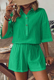Collared Neck Half Sleeve Top and Shorts Set - Trendsi - Flyclothing LLC