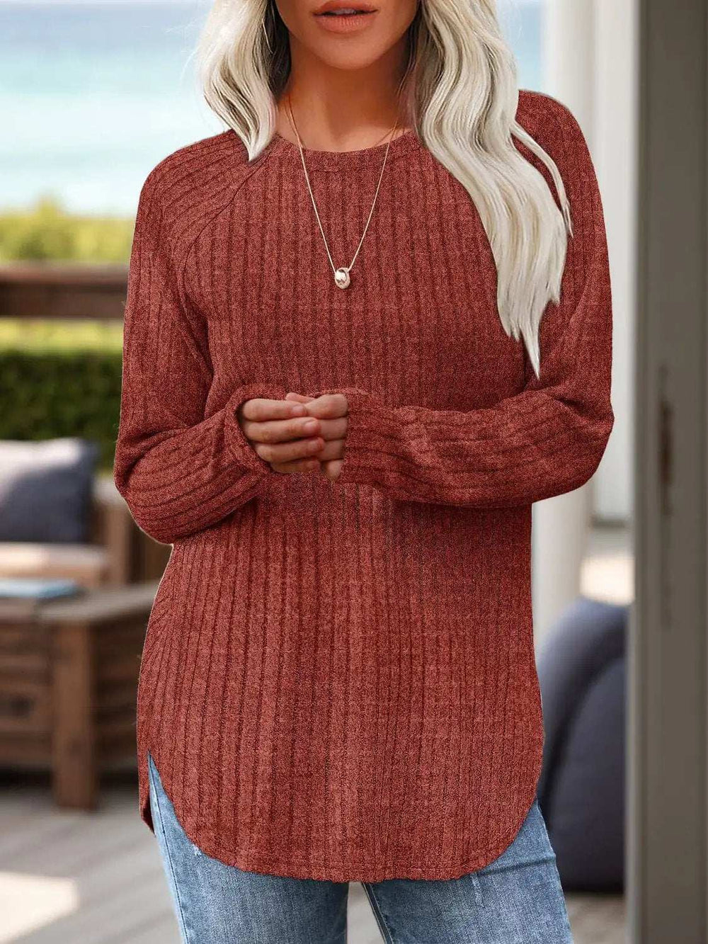 Round Neck Raglan Sleeve T-Shirt - Trendsi - Flyclothing LLC