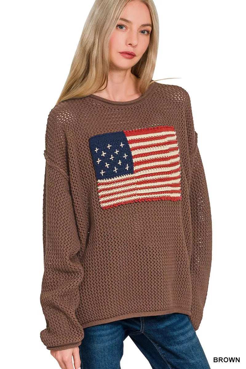 Zenana American Flag Crew Neck Sweater - Trendsi - Flyclothing LLC