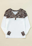 Waffle-Knit Leopard V-Neck Long Sleeve Blouse - Trendsi - Flyclothing LLC
