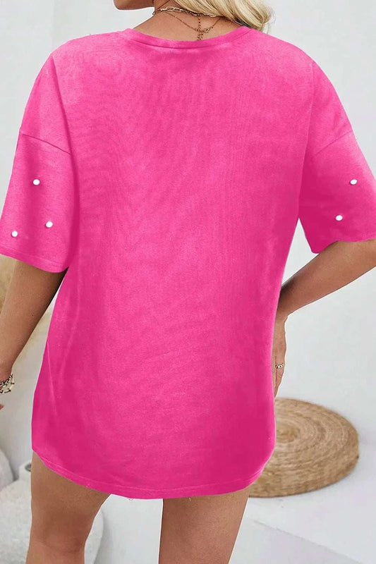 Pearl Detail Round Neck Half Sleeve T-Shirt - Trendsi - Flyclothing LLC
