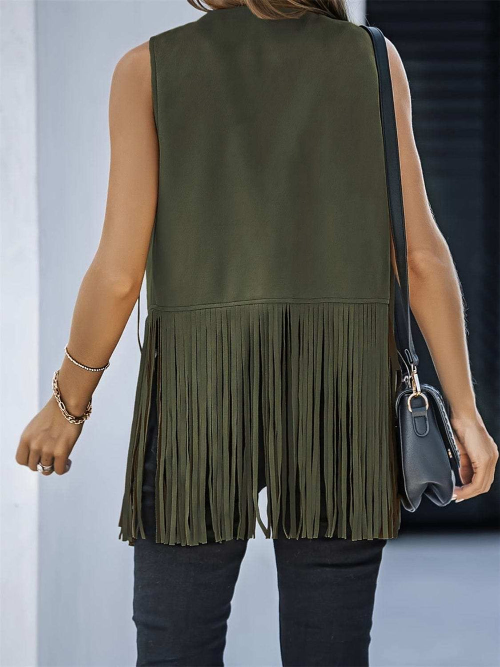 Fringe Open Front Vest Coat - Trendsi - Flyclothing LLC