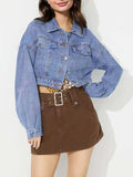 Collared Neck Dropped Shoulder Cropped Denim Top - Trendsi - Flyclothing LLC