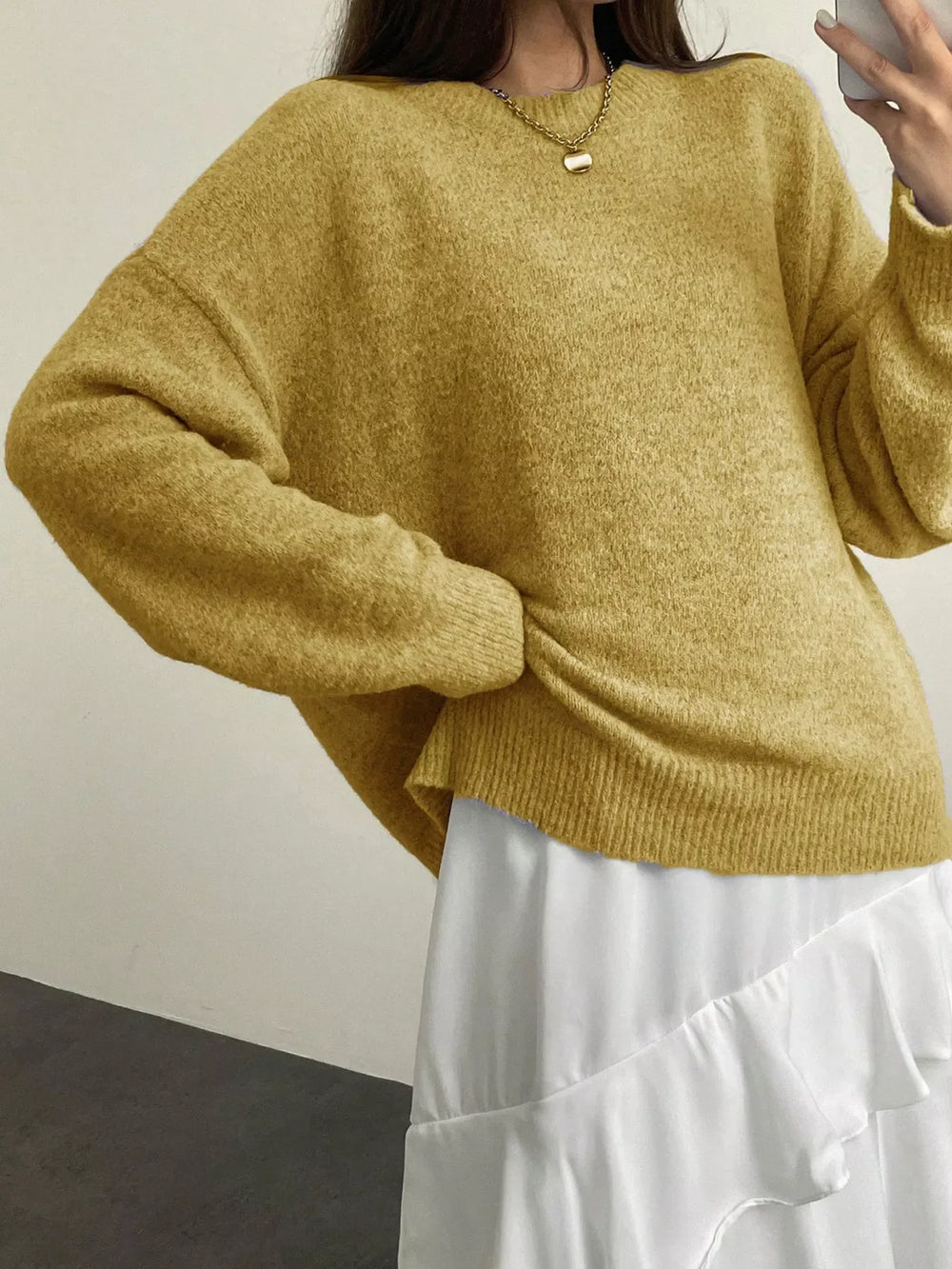 Full Size Cozy Knit Round Neck Oversized Sweater Plus Size - Trendsi - Flyclothing LLC