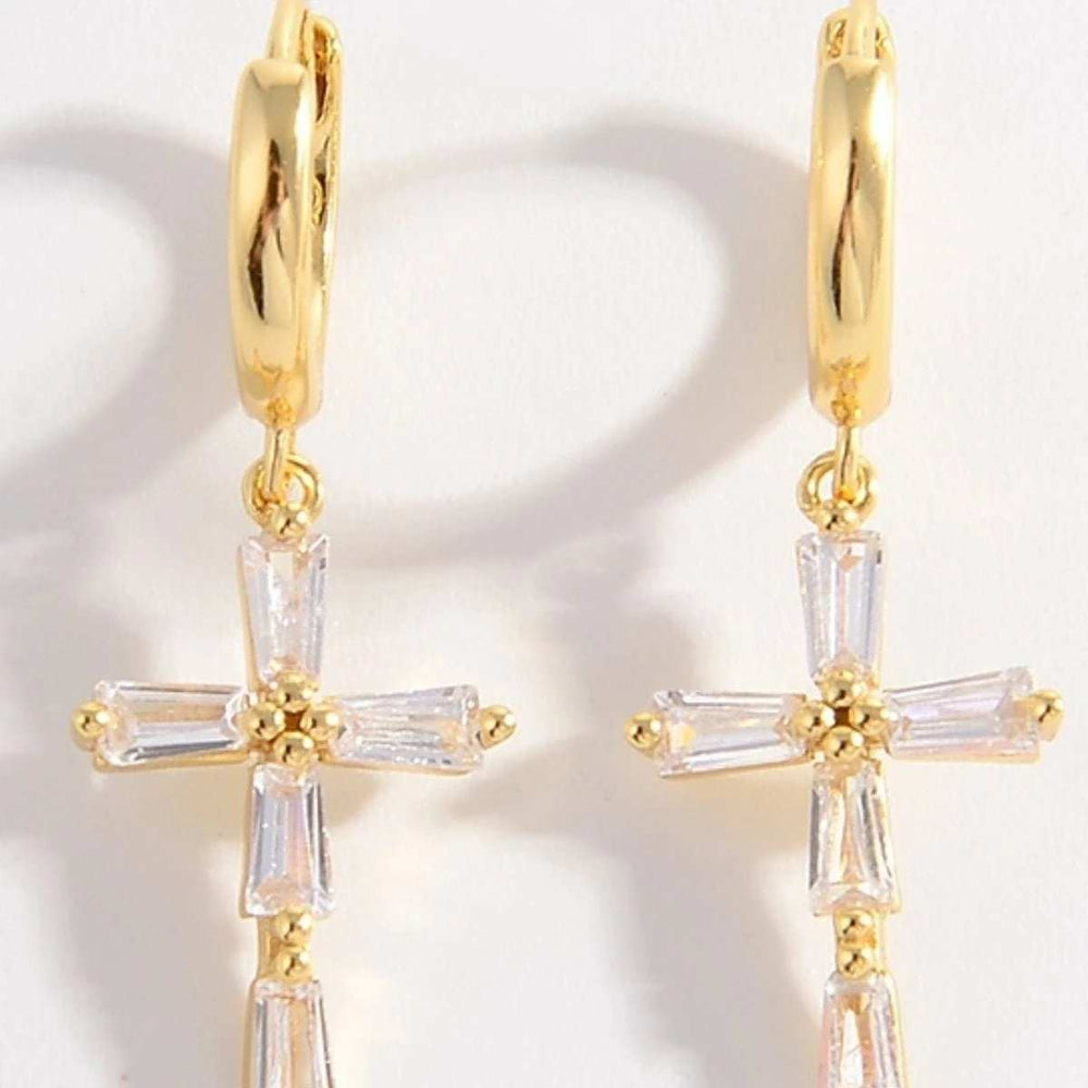 925 Sterling Silver Zircon Cross Earrings - Trendsi - Flyclothing LLC