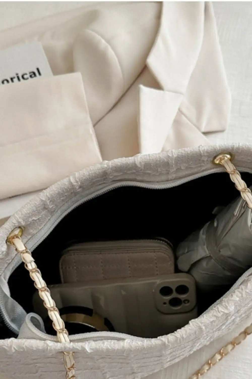 Polyester Texture Chain Tote bag - Trendsi - Flyclothing LLC