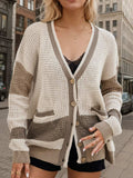 Contrast Button Up Long Sleeve Cardigan - Trendsi - Flyclothing LLC