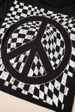Checkered Peace Sign Round Neck T-Shirt - Trendsi - Flyclothing LLC