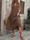 Decorative Button Notched Sleeveless Dress - Trendsi - Flyclothing LLC