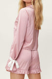 Basic Bae Tied Cuff Collared Neck Top and Frill Shorts Lounge Set - Trendsi - Flyclothing LLC