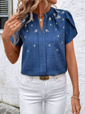 Floral Notched Short Sleeve Blouse - Trendsi - Flyclothing LLC