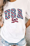 Checkered USA Graphic Round Neck Tee - Trendsi - Flyclothing LLC