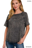 Zenana Back Patch Crinkle Washed Raglan Sleeve T-Shirts - Trendsi - Flyclothing LLC