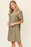 Double Take Full Size Texture Collared Neck Short Sleeve Dress - Trendsi - Flyclothing LLC