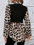 Leopard Collared Neck Balloon Sleeve Blouse - Trendsi - Flyclothing LLC