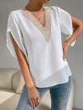 V-Neck Short Sleeve Blouse - Trendsi - Flyclothing LLC