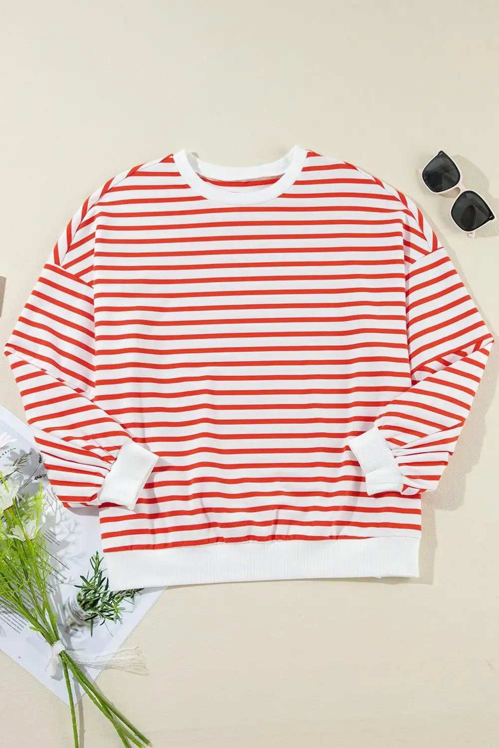 Striped Dropped Shoulder Long Sleeve Sweatshirt - Trendsi - Flyclothing LLC