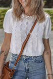 Openwork Round Neck Short Sleeve Knit Top - Trendsi - Flyclothing LLC