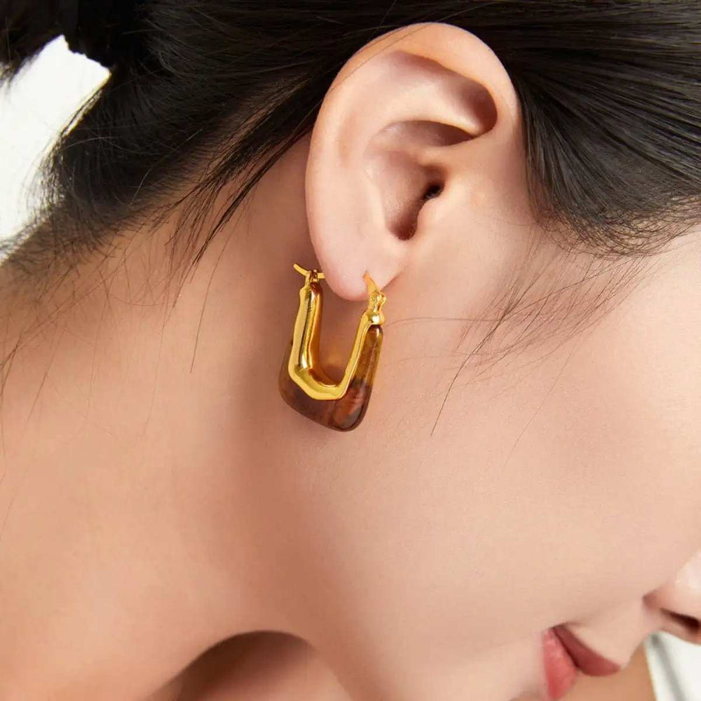 Resin Copper U Shape Earrings - Trendsi - Flyclothing LLC