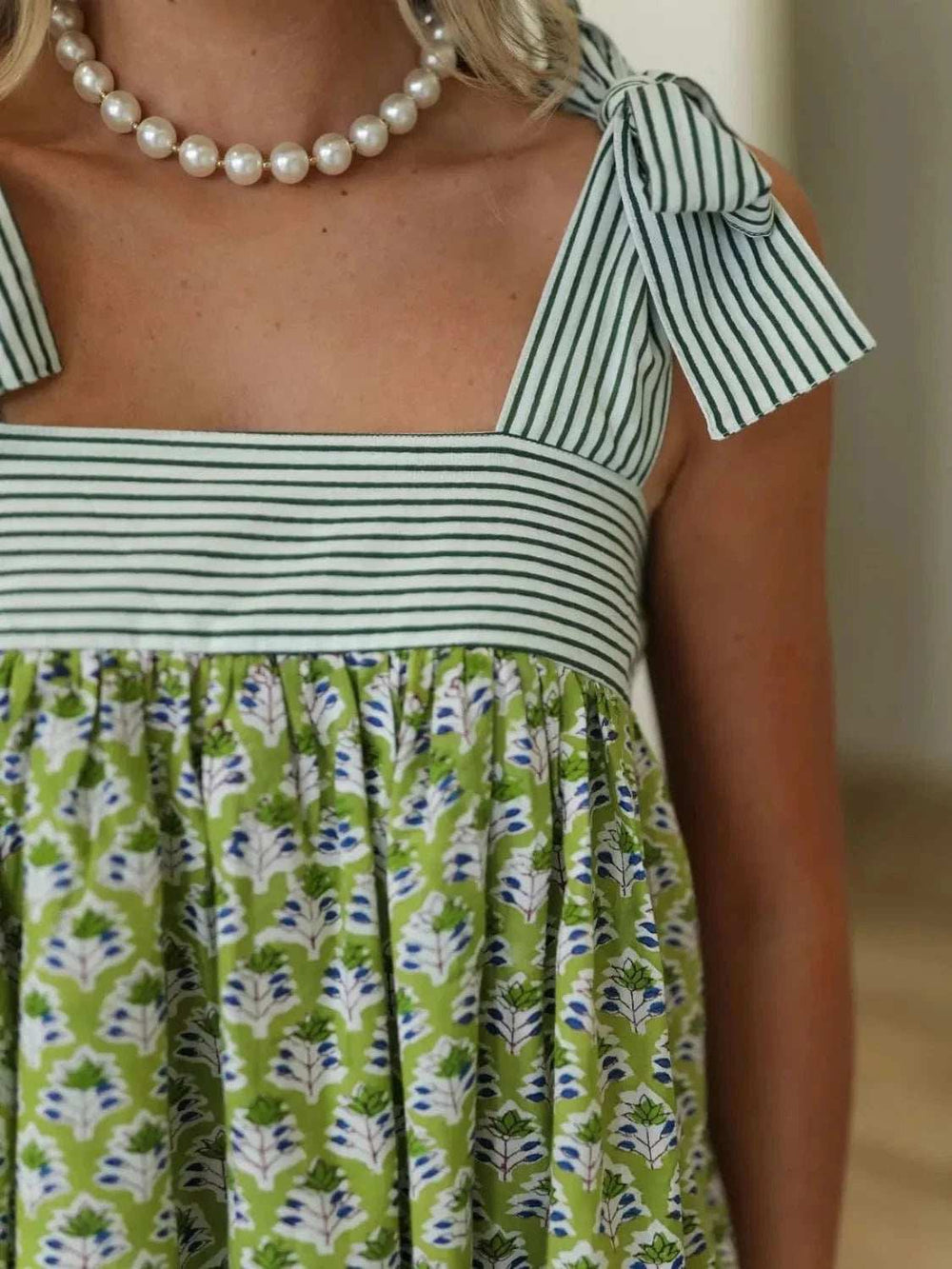 Printed Square Neck Tie Shoulder Mini Dress - Trendsi - Flyclothing LLC