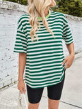 Lovelet Striped Round Neck Half Sleeve T-Shirt - Trendsi - Flyclothing LLC