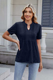 Notched Short Sleeve Top - Trendsi - Flyclothing LLC