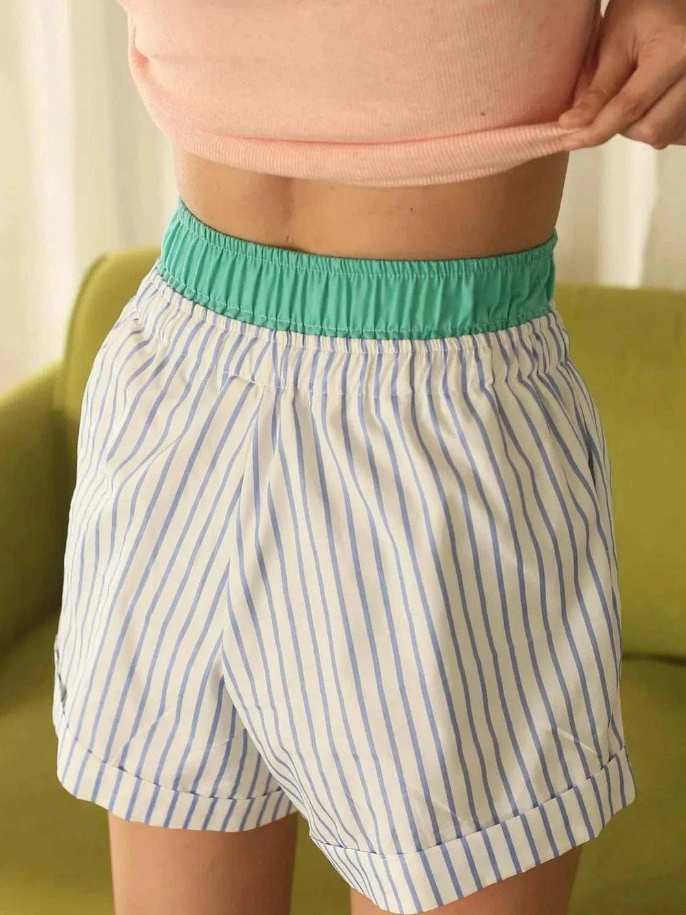 Striped Elastic Waist Shorts - Trendsi - Flyclothing LLC