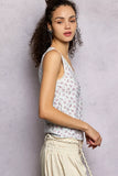 POL Ruched Floral V-Neck Tank with Lace Detail - Trendsi - Flyclothing LLC