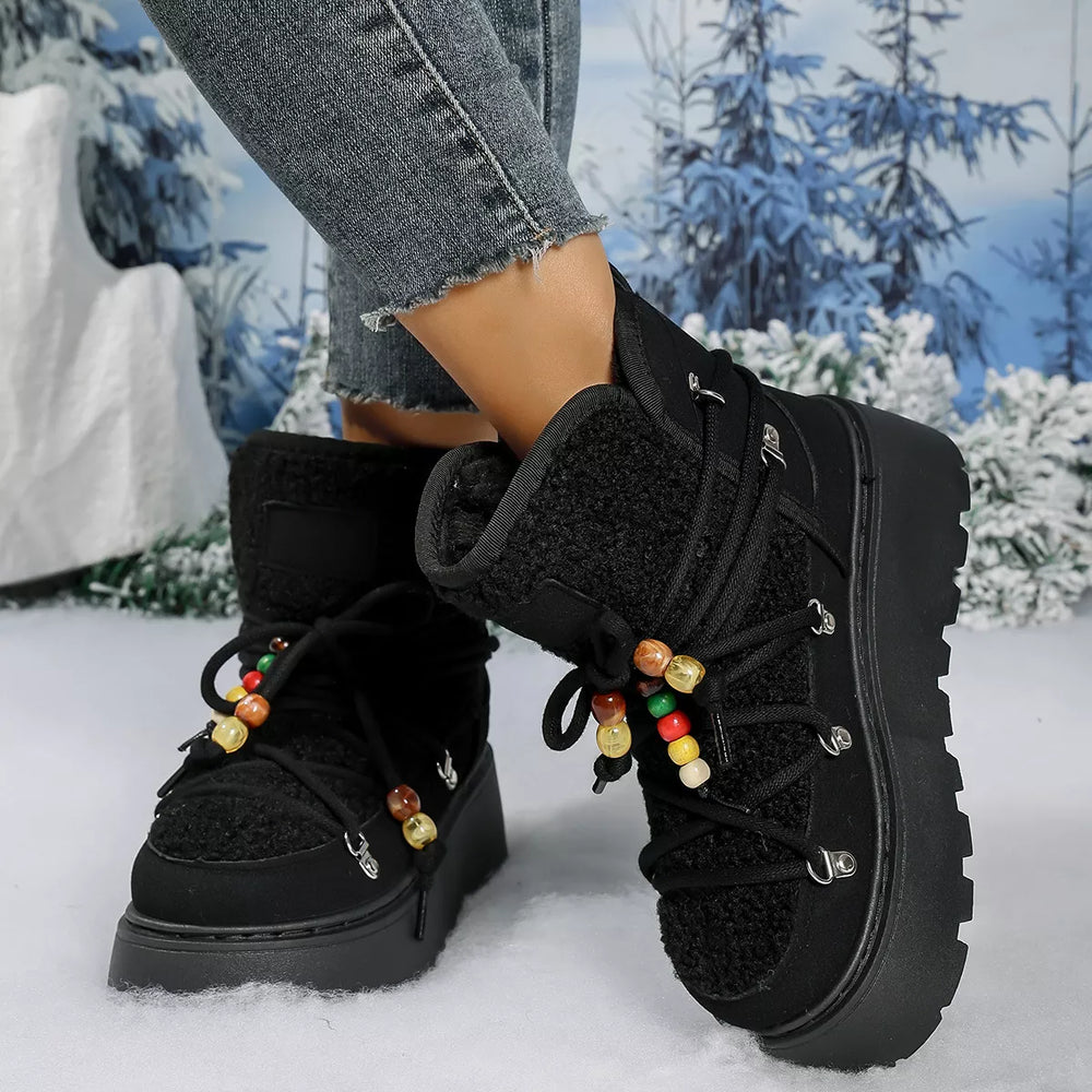 Lace-Up Platform Winter Boots - Trendsi - Flyclothing LLC
