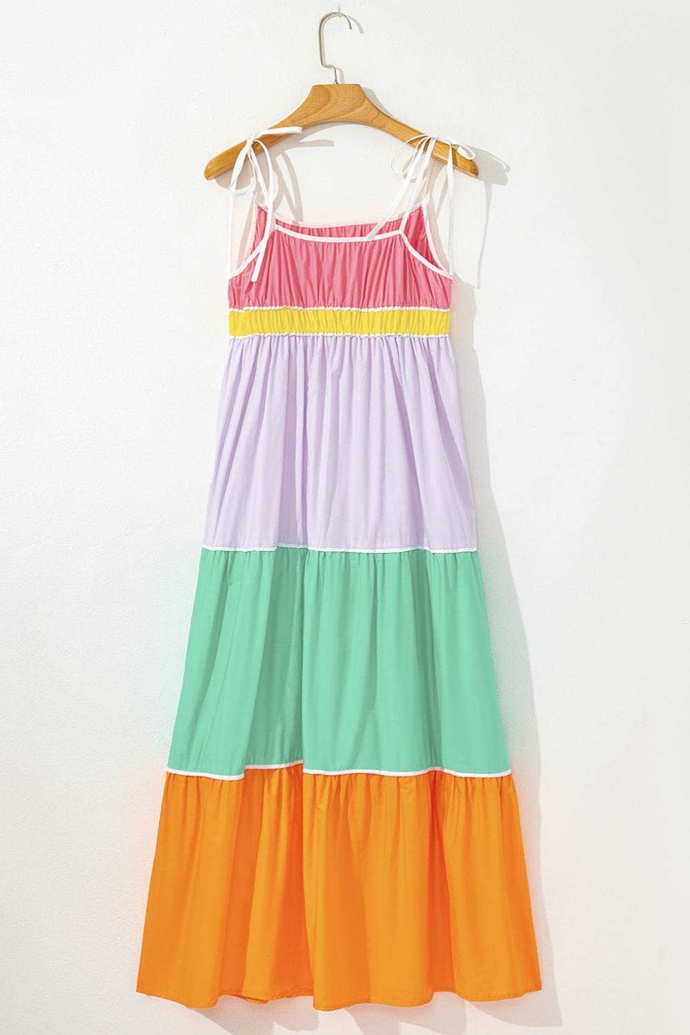 Color Block Flowy Tiered Maxi Dress with Pockets - Trendsi - Flyclothing LLC