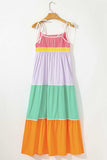 Color Block Flowy Tiered Maxi Dress with Pockets - Trendsi - Flyclothing LLC