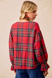 BiBi Christmas Plaid V-Neck Flounce Sleeve Jacket - Trendsi - Flyclothing LLC