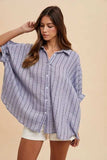 Annie Wear Striped Button Up Half Sleeve Shirt - Trendsi - Flyclothing LLC