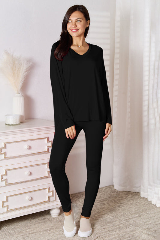 Basic Bae Bamboo Full Size V-Neck Long Sleeve Top and Pants Lounge Set - ShopBasicbae - Flyclothing LLC