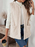 Fuzzy Open Front Vest with Pockets - Trendsi - Flyclothing LLC
