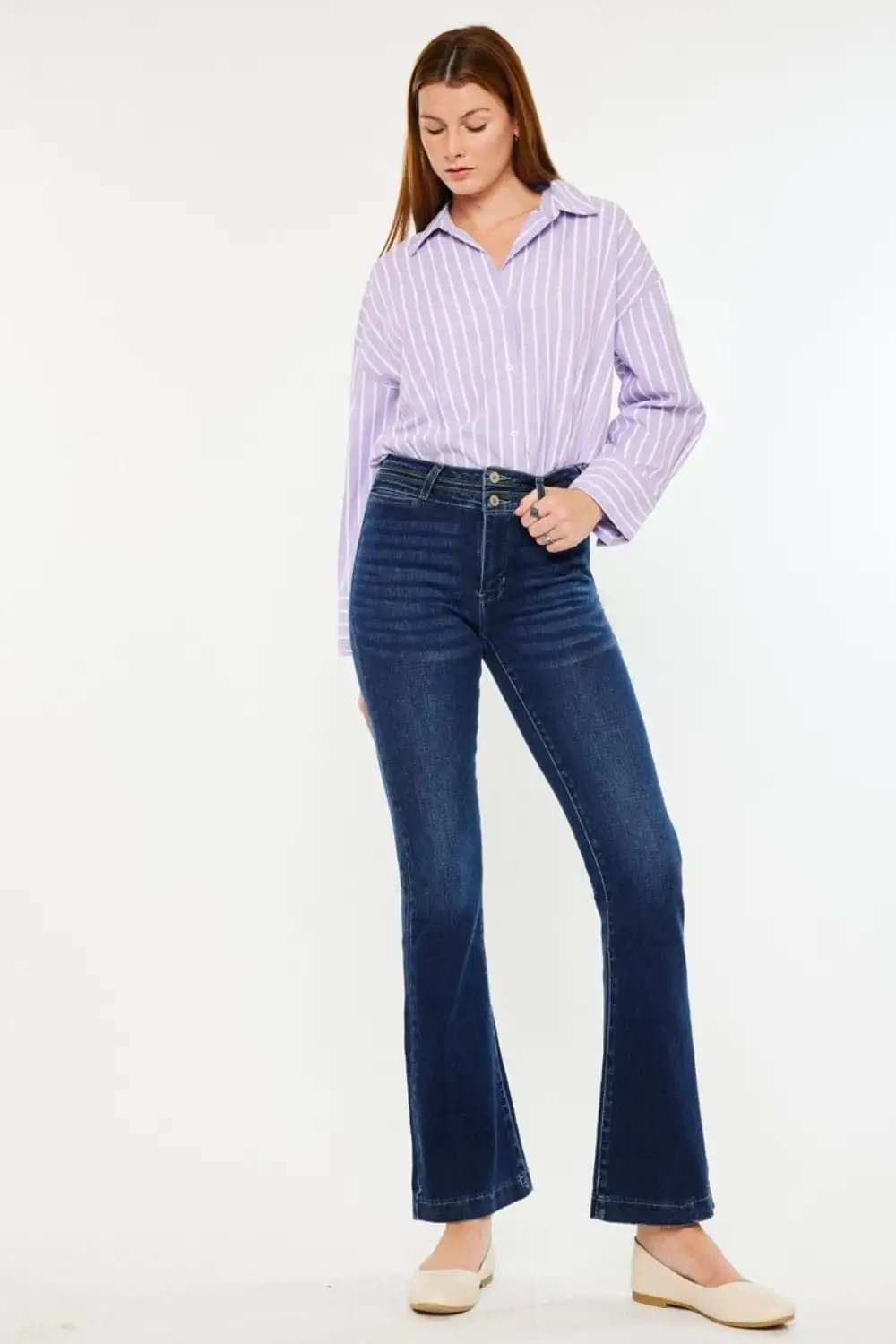 Kancan High Rise Double Waistband Flare Jeans - Trendsi - Flyclothing LLC