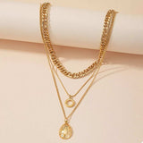 18K Gold-Plated Three-Layered Pendant Necklace - Trendsi - Flyclothing LLC