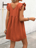 Button Up V-Neck Cap Sleeve Mini Dress - Trendsi - Flyclothing LLC