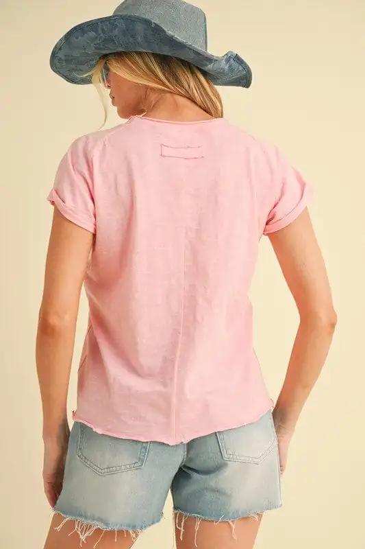 Aemi + Co Lettuce Edge Round Neck Short Sleeve T-Shirt - Trendsi - Flyclothing LLC