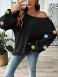 Flower Round Neck Long Sleeve Sweater - Trendsi - Flyclothing LLC