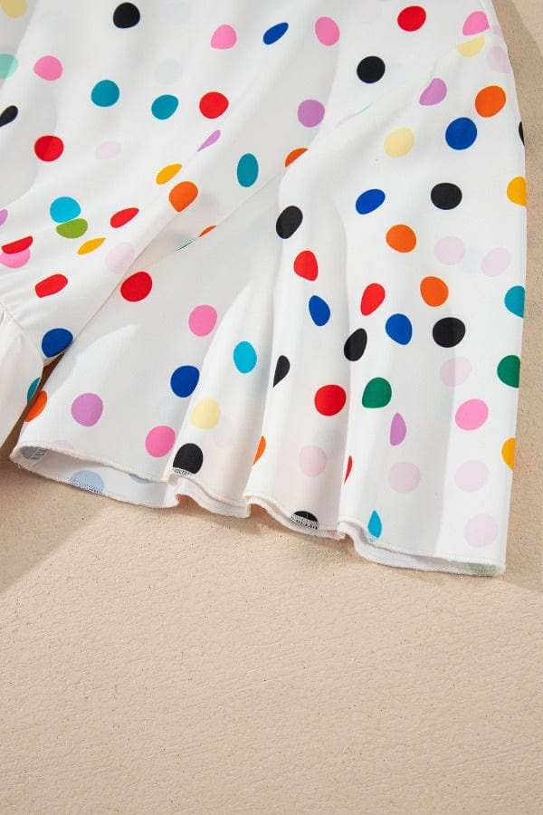 Polka Dot Short Sleeve Tiered Ruffled Babydoll Blouse - Trendsi - Flyclothing LLC