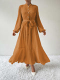 Tie Waist Long Sleeve Dress - Trendsi - Flyclothing LLC