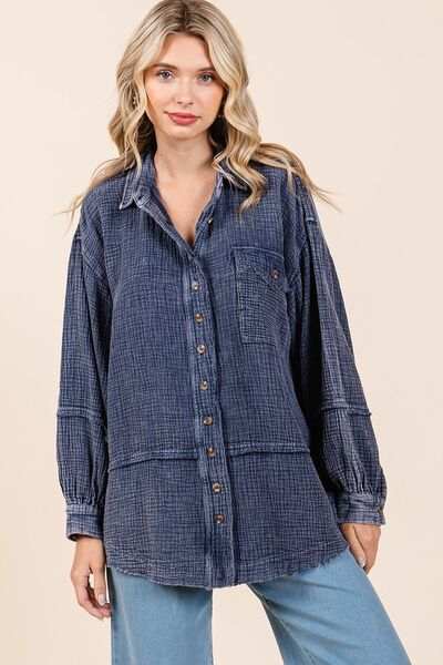 Mittoshop Textured Collared Neck Long Sleeve Shirt - Trendsi - Flyclothing LLC