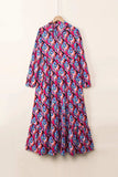 Printed Collared Neck Long Sleeve Midi Dress - Trendsi - Flyclothing LLC