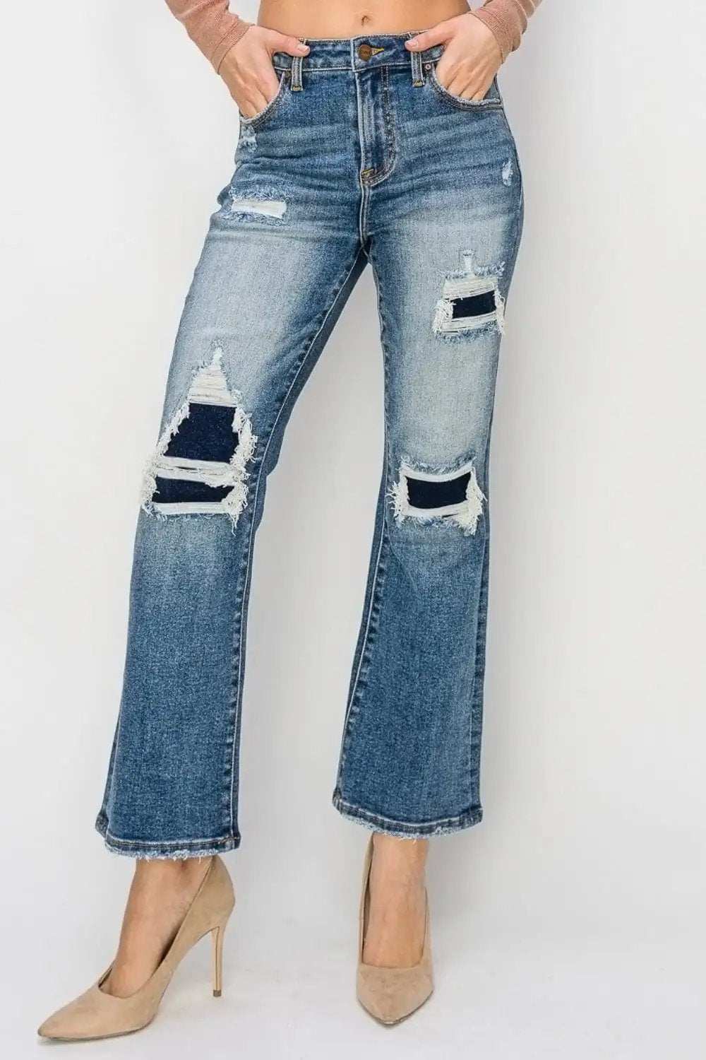 Risen Full Size High Rise Distressed Ankle Flare Jeans - Trendsi - Flyclothing LLC