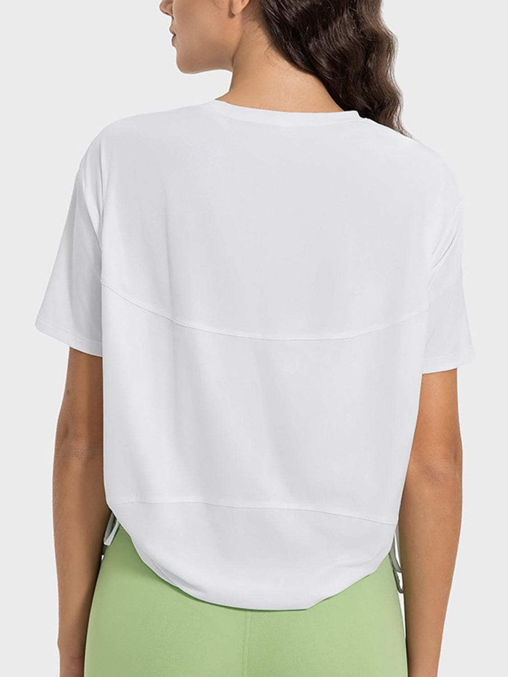 Drawstring Round Neck Short Sleeve Active T-Shirt - Trendsi - Flyclothing LLC